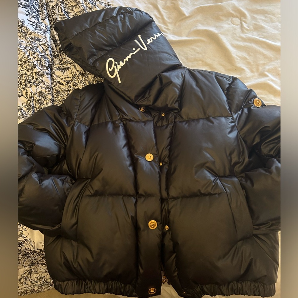 Versace crop black hooded puffer jacket